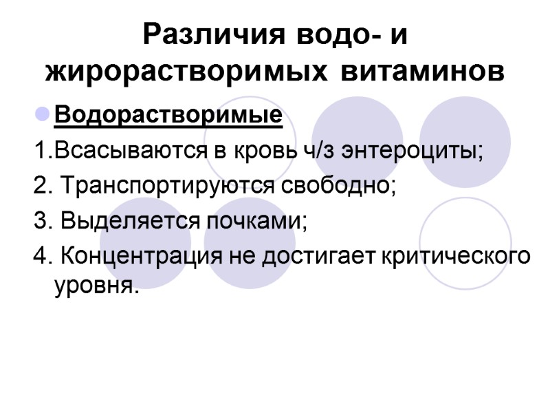 Различия водо- и жирорастворимых витаминов Водорастворимые        